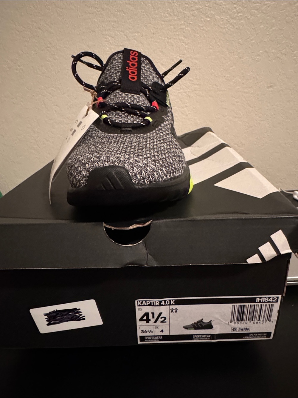 adidas Kids Gray Knit Sneaker with Neon Accents